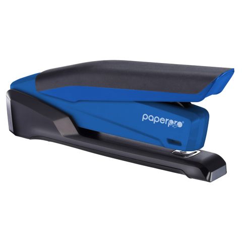 "STAPLER INPOWER 20 BLUE BOSTITCH  FULL STRIP 
IP TO 20 SHEETS, BUILT IN STAPLER REMOVER, OPENS FOR BOARD TACKING & CRAFT USE, 26/6 STAPLES"