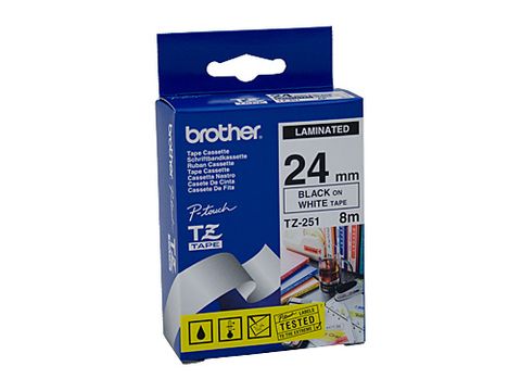 DYN-TZE251 TZE251 BROTHER 24MM BLACK TEXT ON WHITE TAPE - 8 METRES- CQS15
