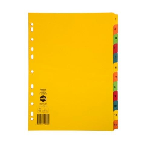 DIVIDERS 1-12 TAB MANILLA A4 BRIGHTS MARBIG