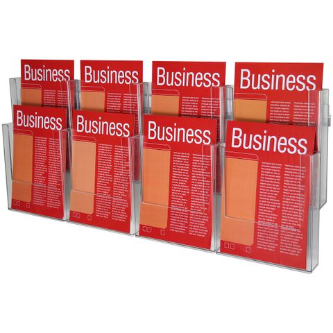 BROCHURE HOLDER A4 WALL SYS  2TIER -8 COMPARTMENTS  (INCLUDES WALL PLUGS & MOUNTING SCREWS X 6)