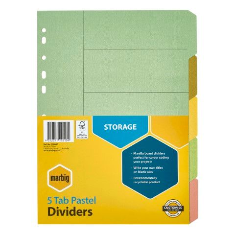 DIVIDERS 5 TAB A4 PASTEL MANILLA MARBIG