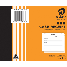 OLYMPIC #714  CASH RECEIPT BOOK CARBONLESS 50LF 125X200