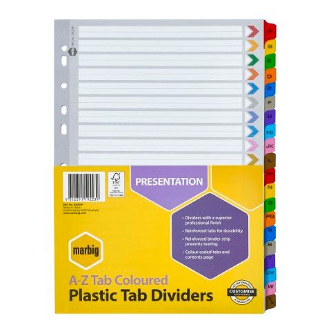 DIVIDERS A-Z  A4 REINFORCED COLOUR MARBIG
