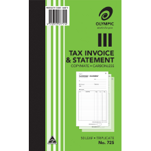 OLYMPIC CARBONLESS BOOK #725 TRIPLICATE INVOICE & STATEMENT 50L 200X125