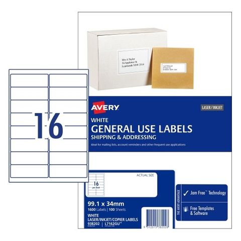 AVERY 16UP LABELS GENERAL USE 99.1X34MM
BOX 100