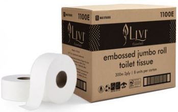 LIVI JUMBO 2PLY TOILET ROLLS (7006) 8/CTN
90MM X 300M