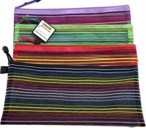 PENCIL CASE STRIP NET 34X17CM ASST COLOURS