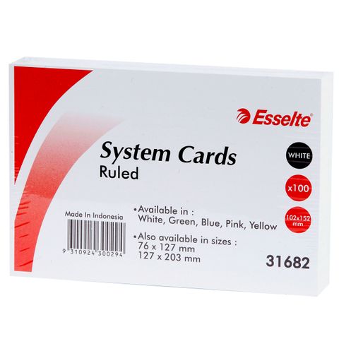 SYSTEM CARDS 152x102mm (6x4) WHITE PACK 100
RULED