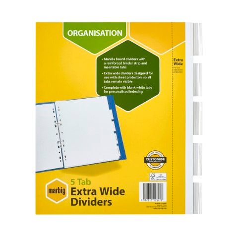 DIVIDERS 5 INSERTABLE TAB EXTRA WIDE WHITE   A4