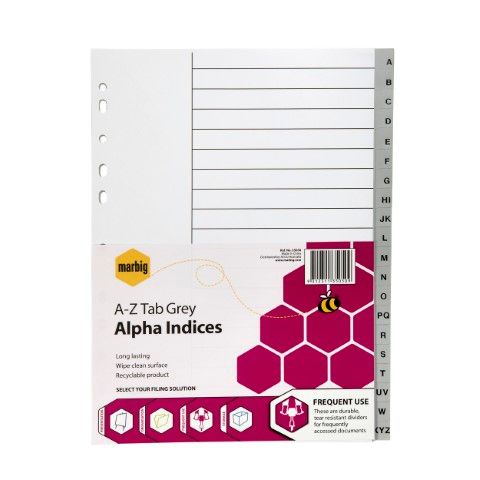 DIVIDERS A-Z TAB A4  GREY PP A4 MARBIG
