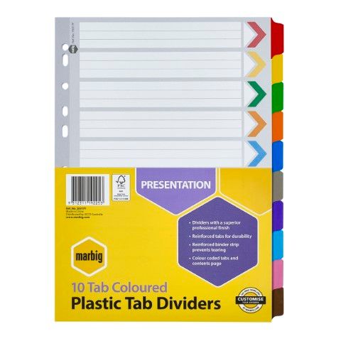 DIVIDERS REINFORCED COLOURED  A4 10 TAB MARBIG
