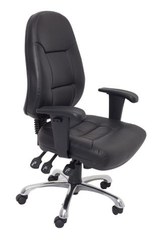 PU300 HIGH BACK OPERATOR CHAIR - FULLY ERGONOMIC - 130KG WEIGHT RATING -  BLACK PU CHROME BASE