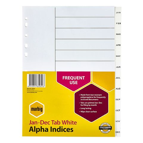 DIVIDERS JAN-DEC TAB A4 WHITE PP MARBIG
