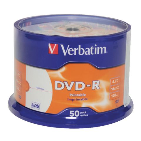 VERBATIM DVD-R 16X 4.7GB SPINDLE 50 PRINTABLE