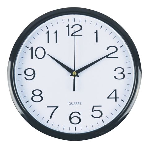 CLOCK 30CM ROUND WHITE WITH BLACK TRIM I391B