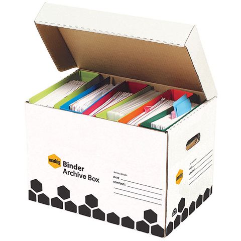 ARCHIVE BOX BINDER   HOLDS 6 LEVER ARCH FILES
ATTACHED LID   MAX LOAD 35KG