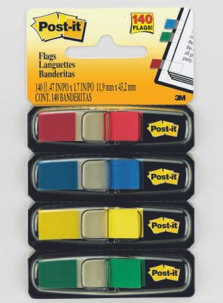 POST IT FLAGS MINI ASST 683-4  BLUE-RED-GREEN-YELLOW