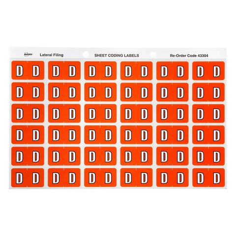 AVERY COLOUR CODING LETTER D LABELS  PK180
43304    RED