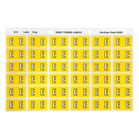 AVERY COLOUR CODING LETTER E LABELS PK180
43305   YELLOW  SIDE TAB