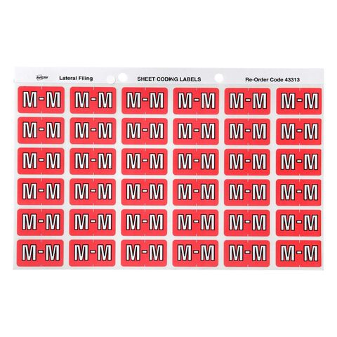 AVERY COLOUR CODING LETTER M LABELS PK180
43313    PINK   SIDE TAB