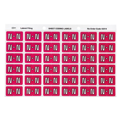 AVERY COLOUR CODING LETTER N LABELS PK180
43314   MAGENTA   SIDE TAB