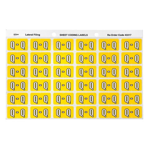 AVERY COLOUR CODING LETTER Q LABELS PK180
43317  YELLOW  SIDE TAB