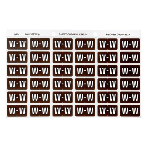 AVERY COLOUR CODING LETTER W LABELS PK180
43323   BROWN   SIDE TAB