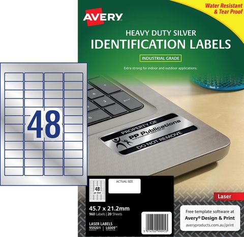 AVERY HEAVY DUTY SILVER LABELS 48UP OUTDOOR / WATERPROOF BX20