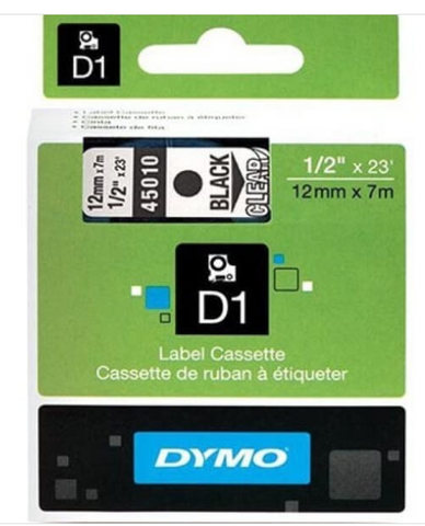 DYMO D1 LABEL TAPE 12MMX7M BLACK ON CLEAR