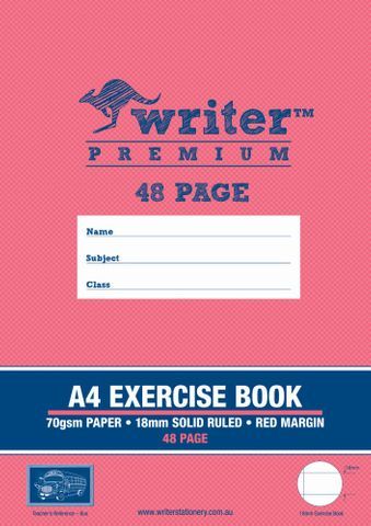 WRITER A4 EXERCISE BOOK 18MM SOLID RULED 48 PAGES