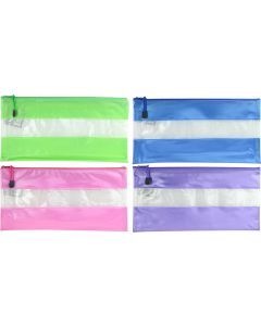 PENCIL CASE OSMER COLOURED STRIPS/MESH 34X17CM  VARIOUS COLOURS