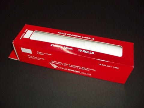 PRICING LABELS 21 X 12MM WHITE PERM  BX10 ROLLS
PGL001P SUIT BLITZ GUN