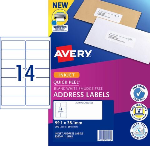 AVERY LABEL 14UP J8163 WHITE 99X38MM 936044