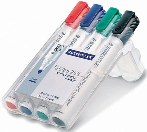 STAEDTLER 351WP4 WHITEBOARD MARKERS WALLET 4 ASST COLOURS