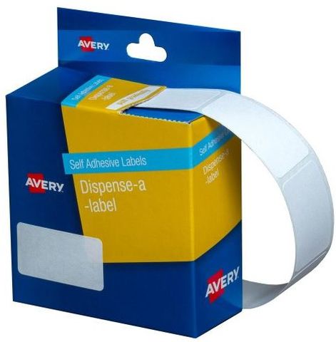 AVERY WHITE RECTANGULAR DISPENSER LABELS - 36 X 19MM - 450 LABELS - HANDWRITABLE