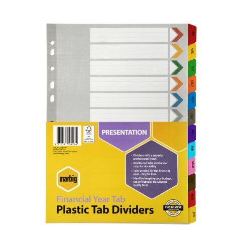 DIVIDERS FINANCIAL YEAR A4 REINFORCED TAB ASST COLOUR MARBIG