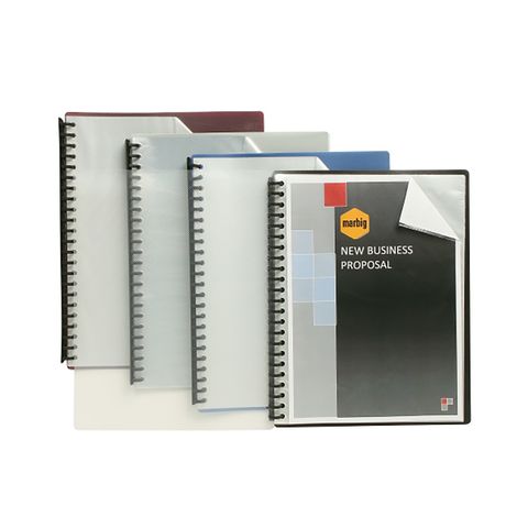 DISPLAY BOOK CLEAR FRONT A4  MAROON REFILLABLE 20 POCKET MARBIG
