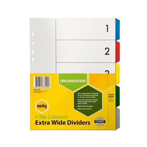 DIVIDERS 5 TAB A4 EXTRA WIDE PP MARBIG