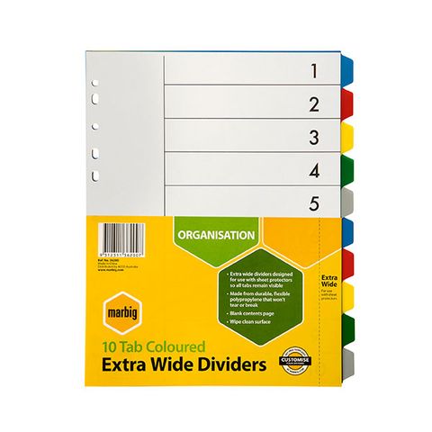 DIVIDERS 10 TAB A4 EXTRA WIDE PP MARBIG