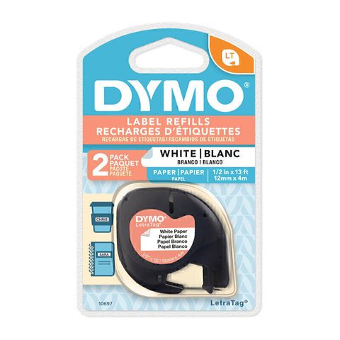 DYMO LETRATAG TAPE - PAPER 12MM X 4M TWIN PACK