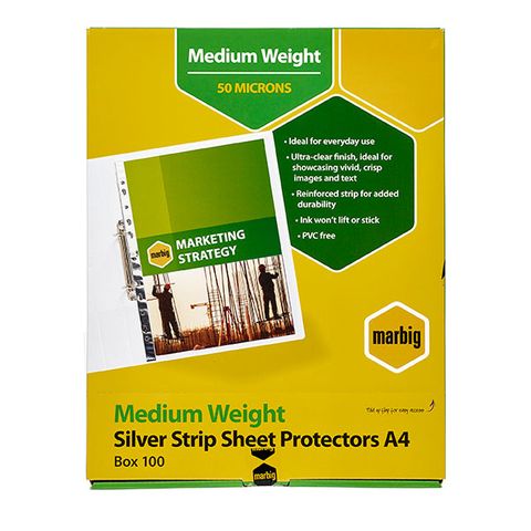 SHEET PROTECTORS MEDIUM WEIGHT SILVER EDGE A4 100/BX