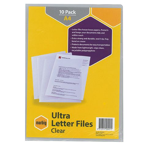MARBIG ULTRA LETTER FILE A4 CLEAR PACK OF 10
