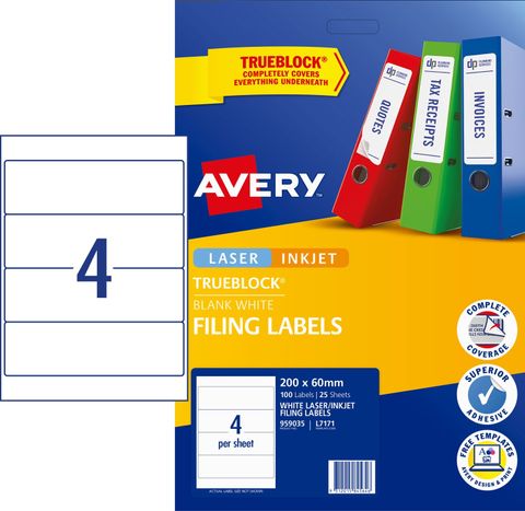 LABEL AVERY 959035 L/ARCH 4UP WHITE  PK25 SHEETS