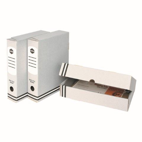 BOX FILE ENVIRO FOOLSCAP SPRING FITTING  - 80MM SPINE - HOLDS UP TO 400 SHEETS  -  100% RECYCLED BOARD