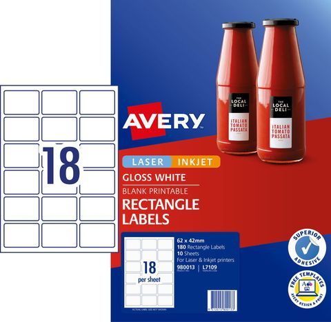 AVERY L7109 LASER LABEL 18UP GLOSS PK10