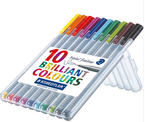 STAEDTLER TRIPLUS 334 FINELINER WLT 10  ASST COLOURS   0.3MM