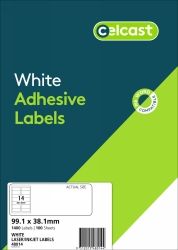 CELCAST 48014 14UP LABEL 99.1 X 38.1MM WHITE
BOX 100 SHEETS