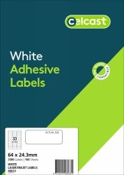CELCAST 48033 33UP LABEL 64 X 24.3MM WHITE
BOX 100 SHEETS