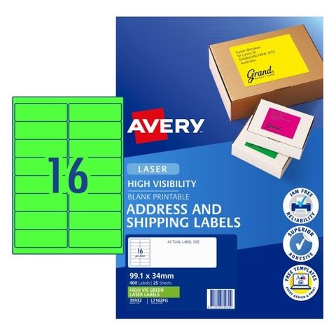 LABEL AVERY LASER A4 16UP FL GREEN 35932