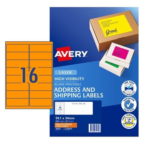 LABEL AVERY LASER A4 16UP FLUORO ORANGE
35972  PK25  L7162FO